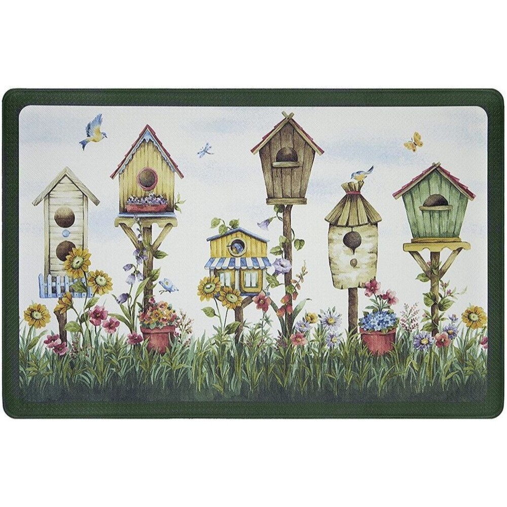Anti-Fatigue Printed PVC Kitchen Floor Mat(18"x30) BIRDHOUSES & SUNFLOWERS,Achim